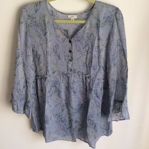 J. Jill Empire Waist Blue Paisley Top